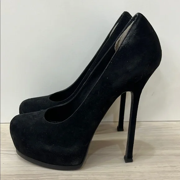 Yves Saint Laurent Black Suede Heels - Picture 2 of 8